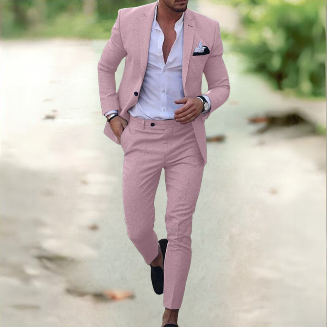Men's Business Casual Hose and Jacket Set in Pink