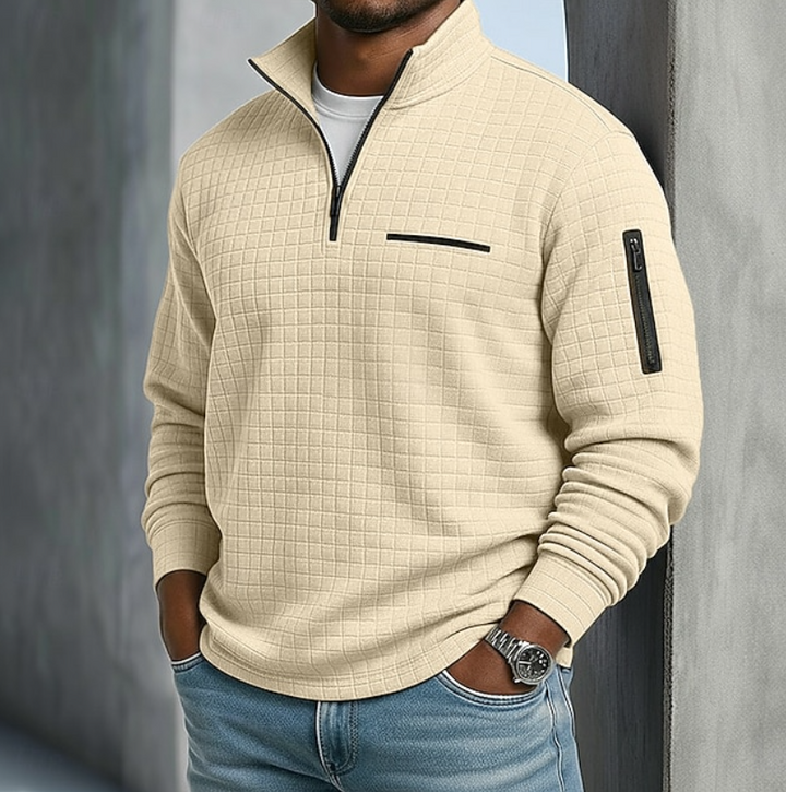 Mens Casual Long Sleeve Waffle Shirt in Beige