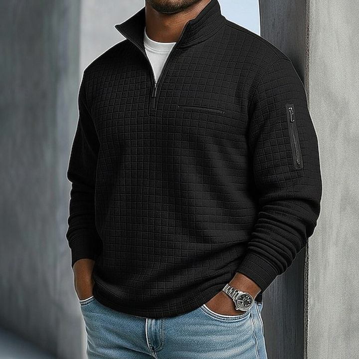 Mens Casual Long Sleeve Waffle Shirt in Black
