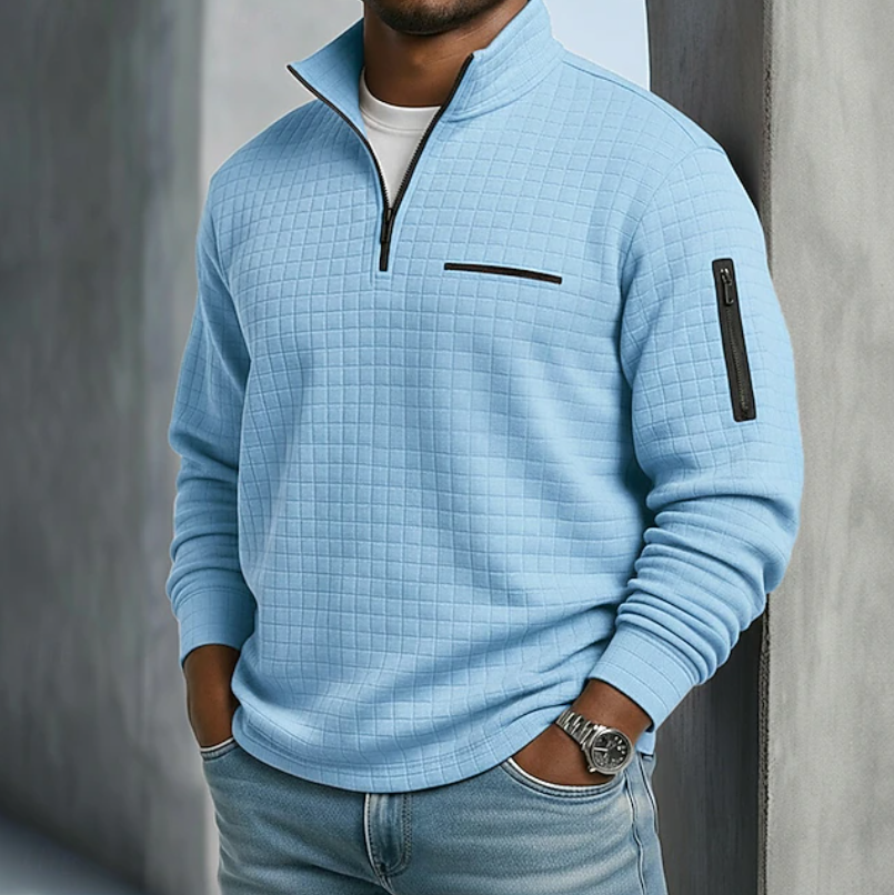 Mens Casual Long Sleeve Waffle Shirt in Blue