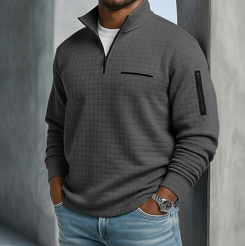 Mens Casual Long Sleeve Waffle Shirt in Dark Grey