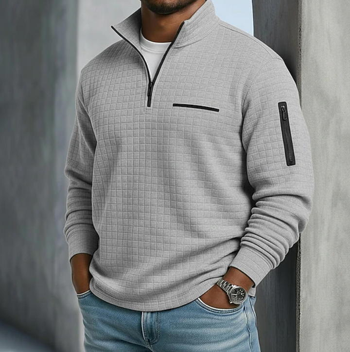 Mens Casual Long Sleeve Waffle Shirt in Grey