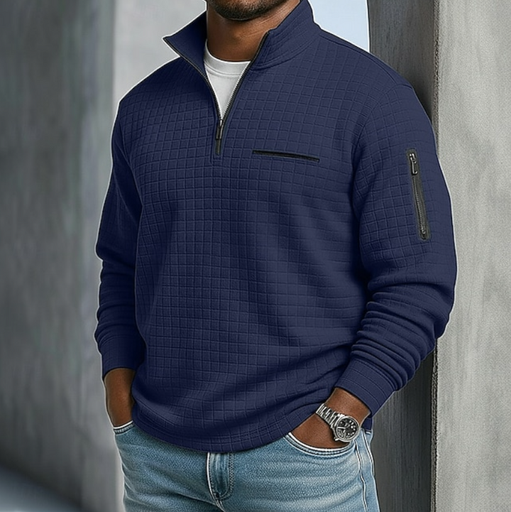 Mens Casual Long Sleeve Waffle Shirt in Navy Blue