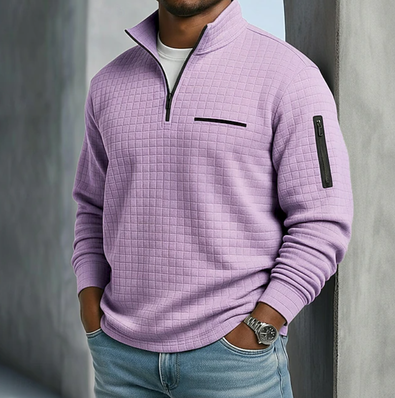 Mens Casual Long Sleeve Waffle Shirt in Purple