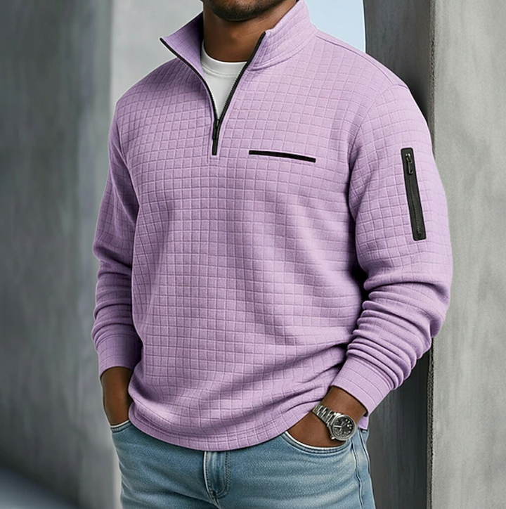Mens Casual Long Sleeve Waffle Shirt in Purple