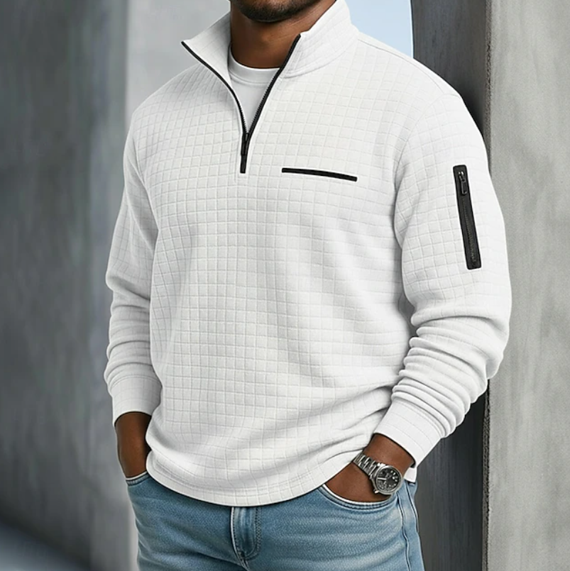 Mens Casual Long Sleeve Waffle Shirt in White