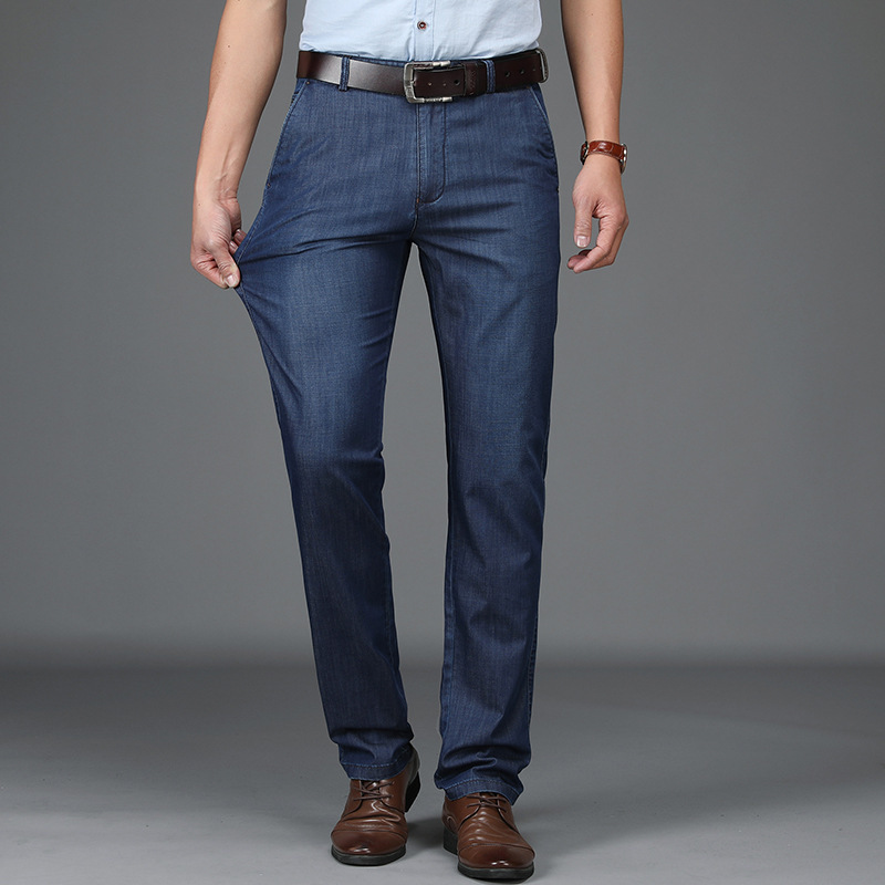 Men's Casual Straight Jeans with Stretch in Blue