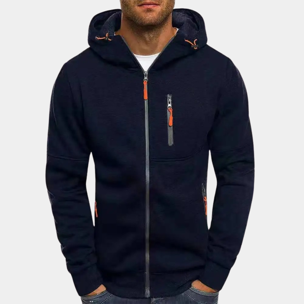 Men's Casual Zip-Up Jacket for Cool Fall in Navy