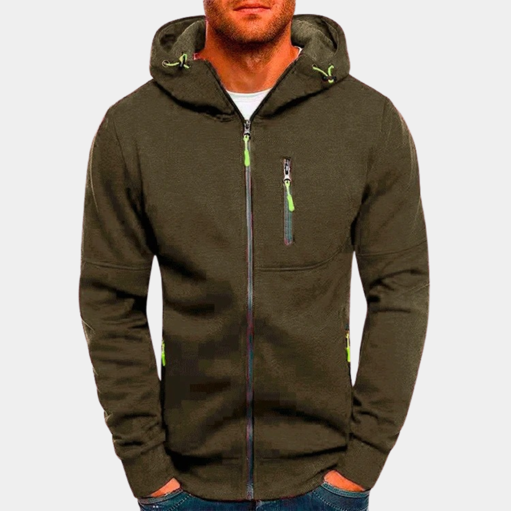 Men's Casual Zip-Up Jacket for Cool Fall in Olive