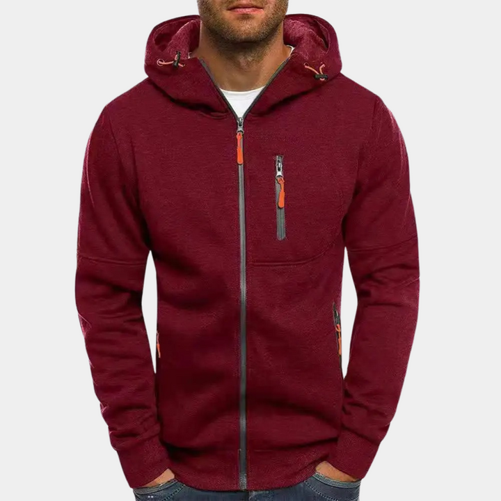 Men's Casual Zip-Up Jacket for Cool Fall in Red