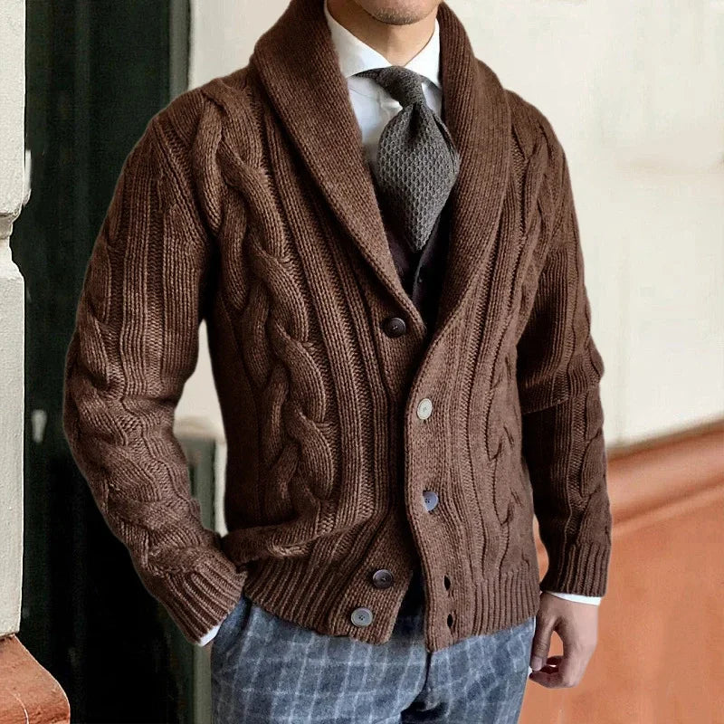 Men's Christmas Sweater Cardigan, Slim Fit in Brown