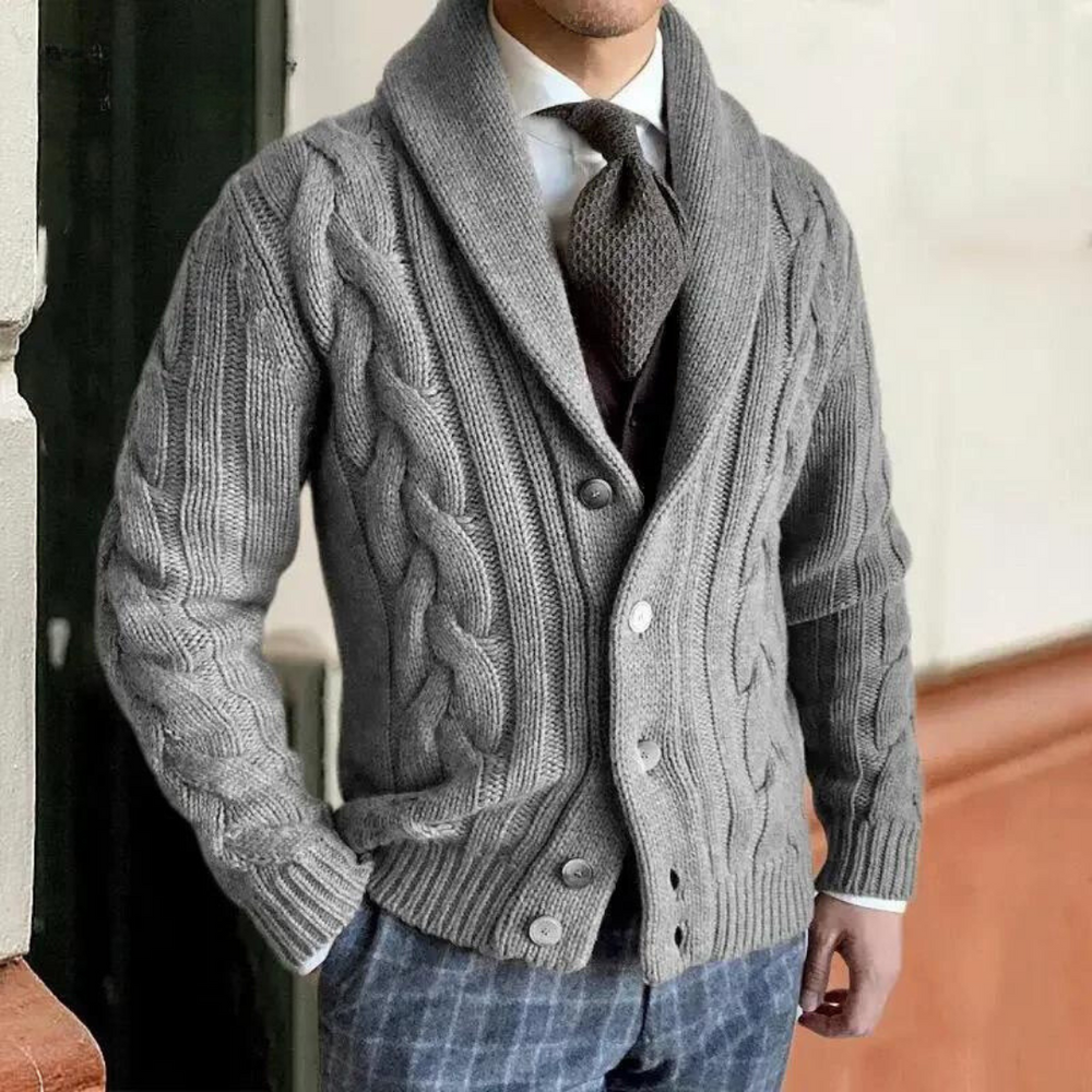 Men's Christmas Sweater Cardigan, Slim Fit in Grey