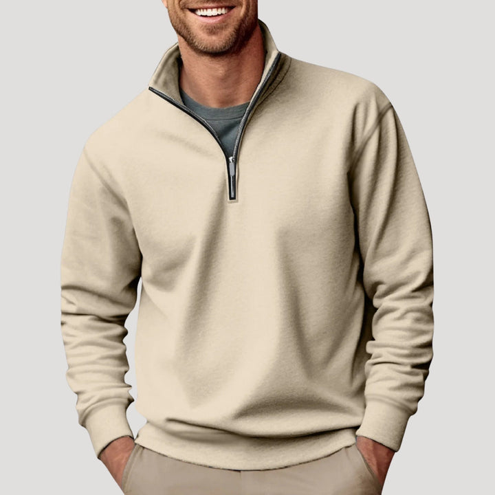Men's Christmas Sweater with Quarter-Zip in Beige