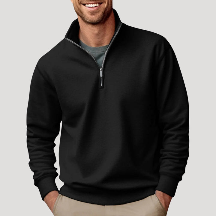 Men's Christmas Sweater with Quarter-Zip in Black