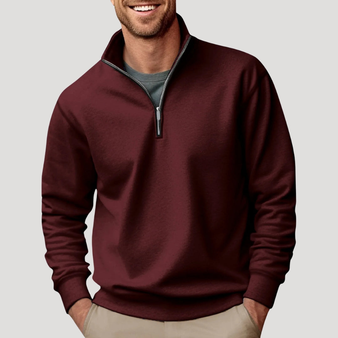Men's Christmas Sweater with Quarter-Zip in Brown