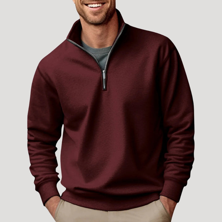 Men's Christmas Sweater with Quarter-Zip in Brown