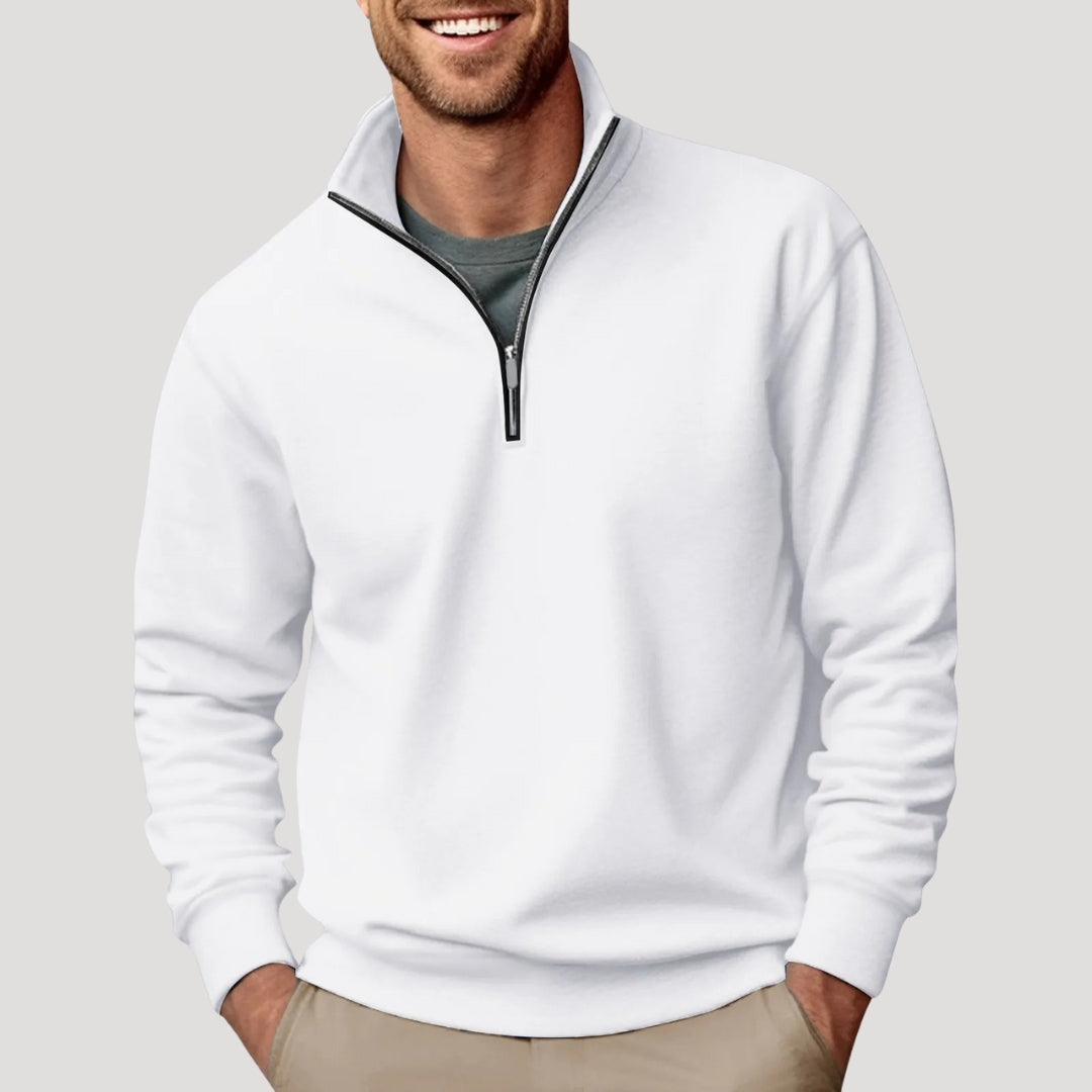 Men's Christmas Sweater with Quarter-Zip in White