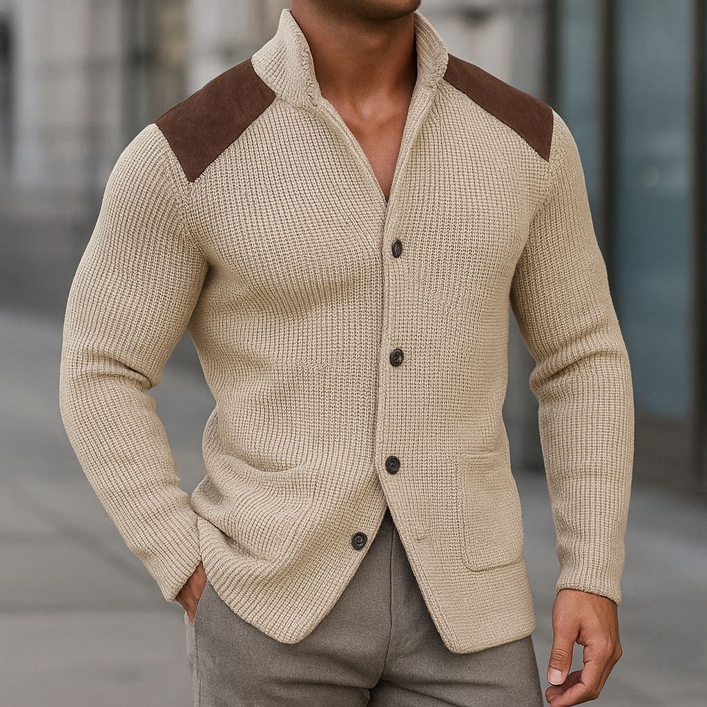 Men's Christmas Sweater with Structured Shoulder Details in Cream