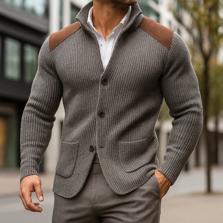 Men's Christmas Sweater with Structured Shoulder Details in Grey