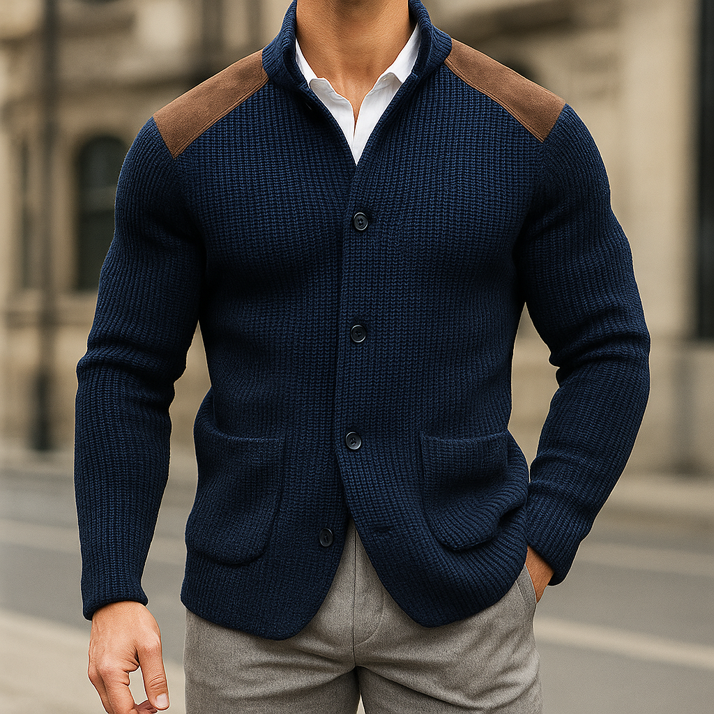 Men's Christmas Sweater with Structured Shoulder Details in Navy