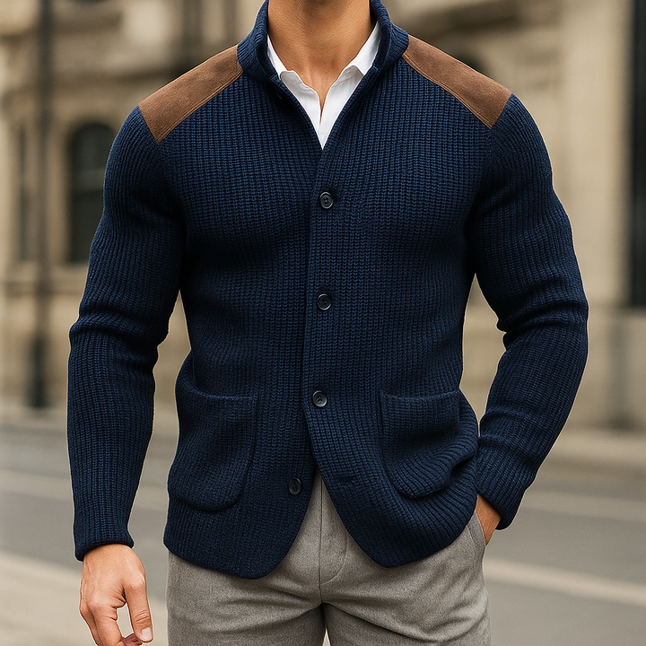 Men's Christmas Sweater with Structured Shoulder Details in Navy