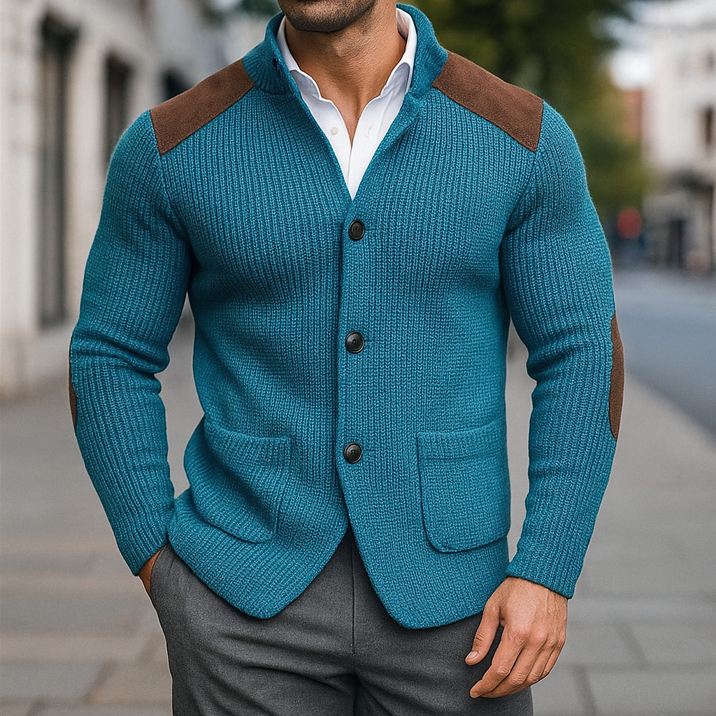 Men's Christmas Sweater with Structured Shoulder Details in Seeblau