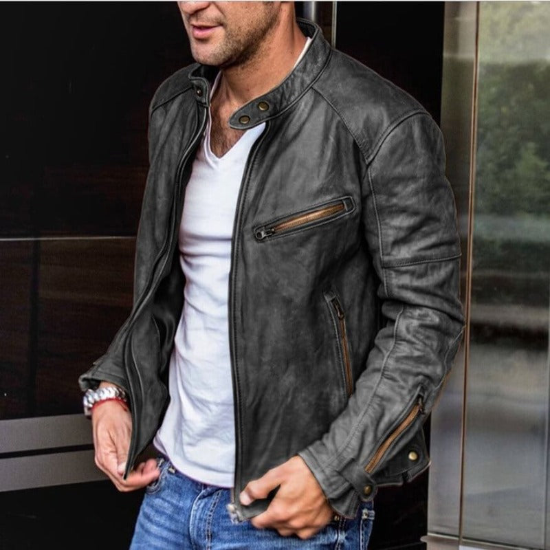 Men's Classic Leather Jacket for Fall in Black
