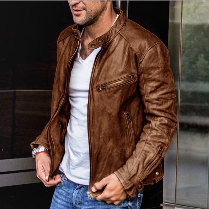 Men's Classic Leather Jacket for Fall in Brown