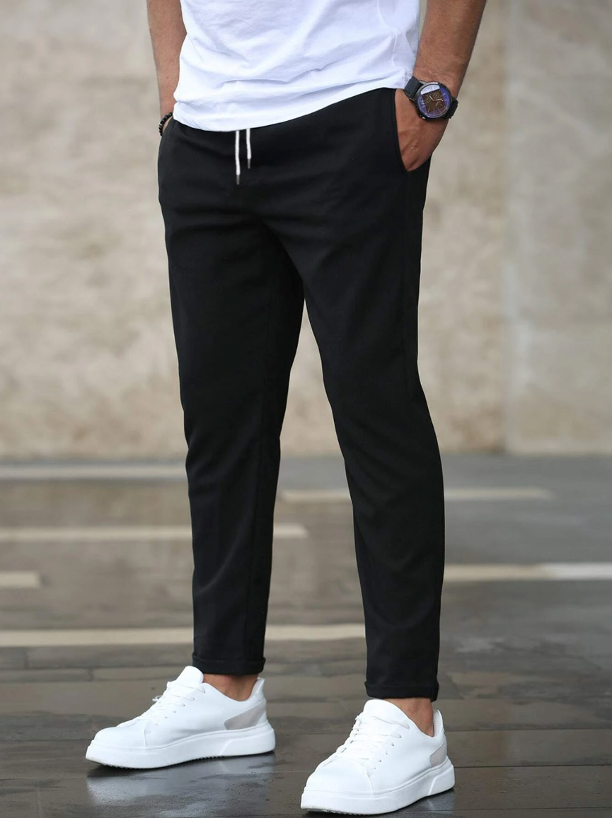 Men's Comfort Trousers with Drawstring Waist in Black