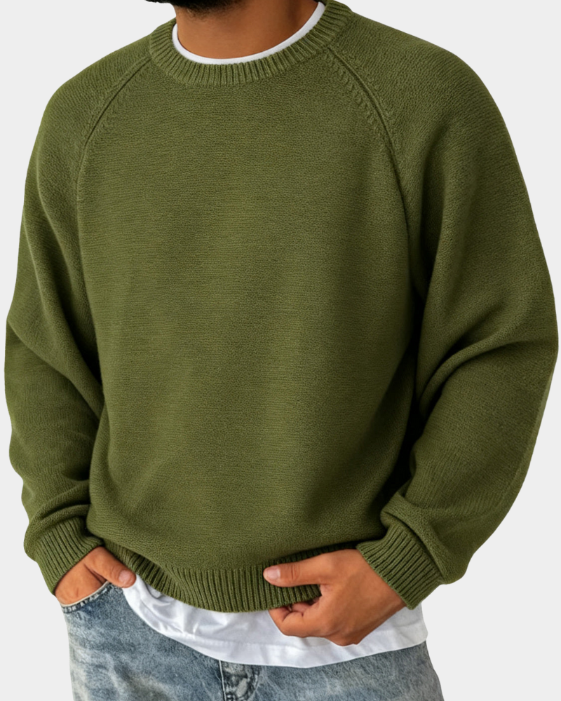 Men's Crew Neck Christmas Sweater in Armeegrün