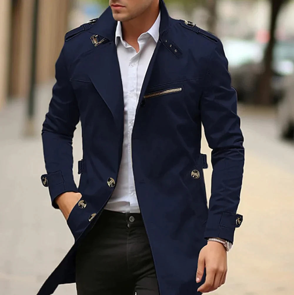 Men's Elegant Trench Coats for Fall in Dark Blue