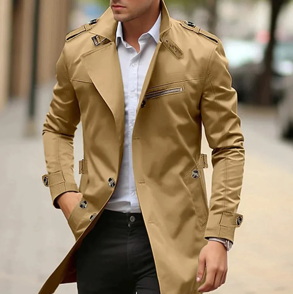 Men's Elegant Trench Coats for Fall in Donkerbeige