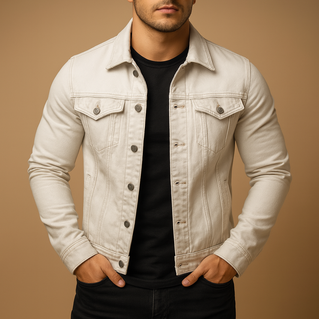 Men's Fall Jacket in Classic Denim in White
