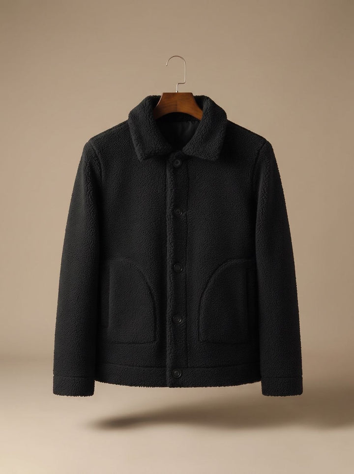 Men's Fall Jacket in Premium Sherpa Fleece in Black