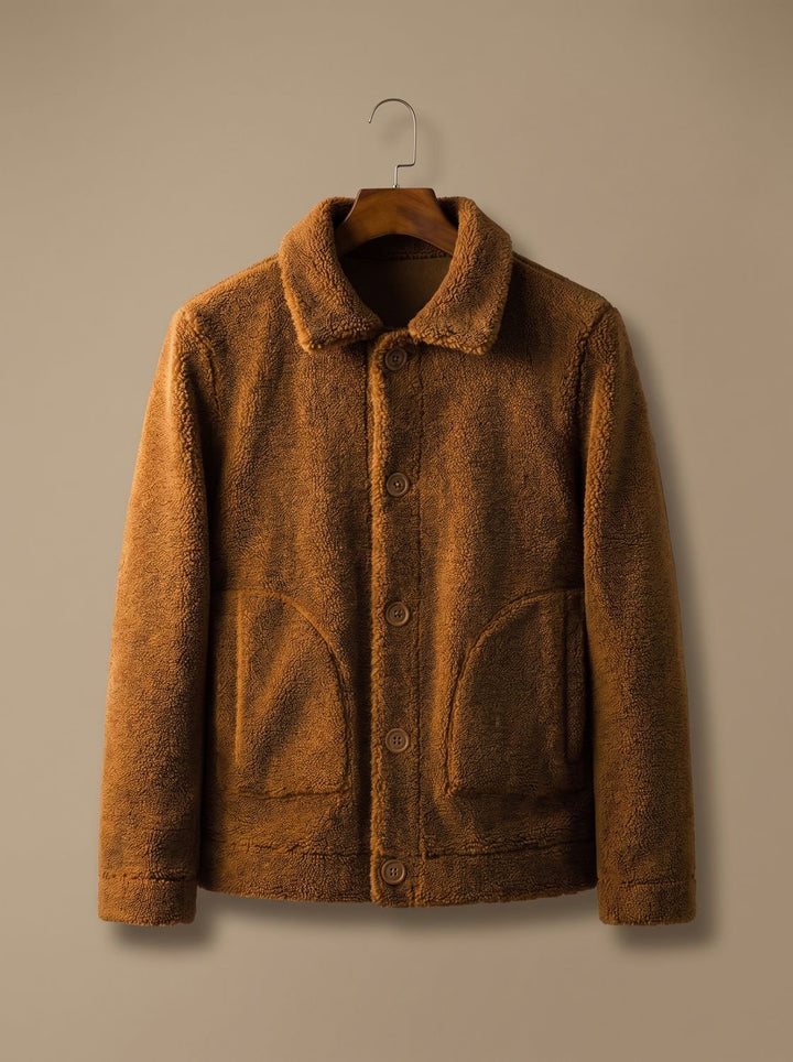 Men's Fall Jacket in Premium Sherpa Fleece in Brown