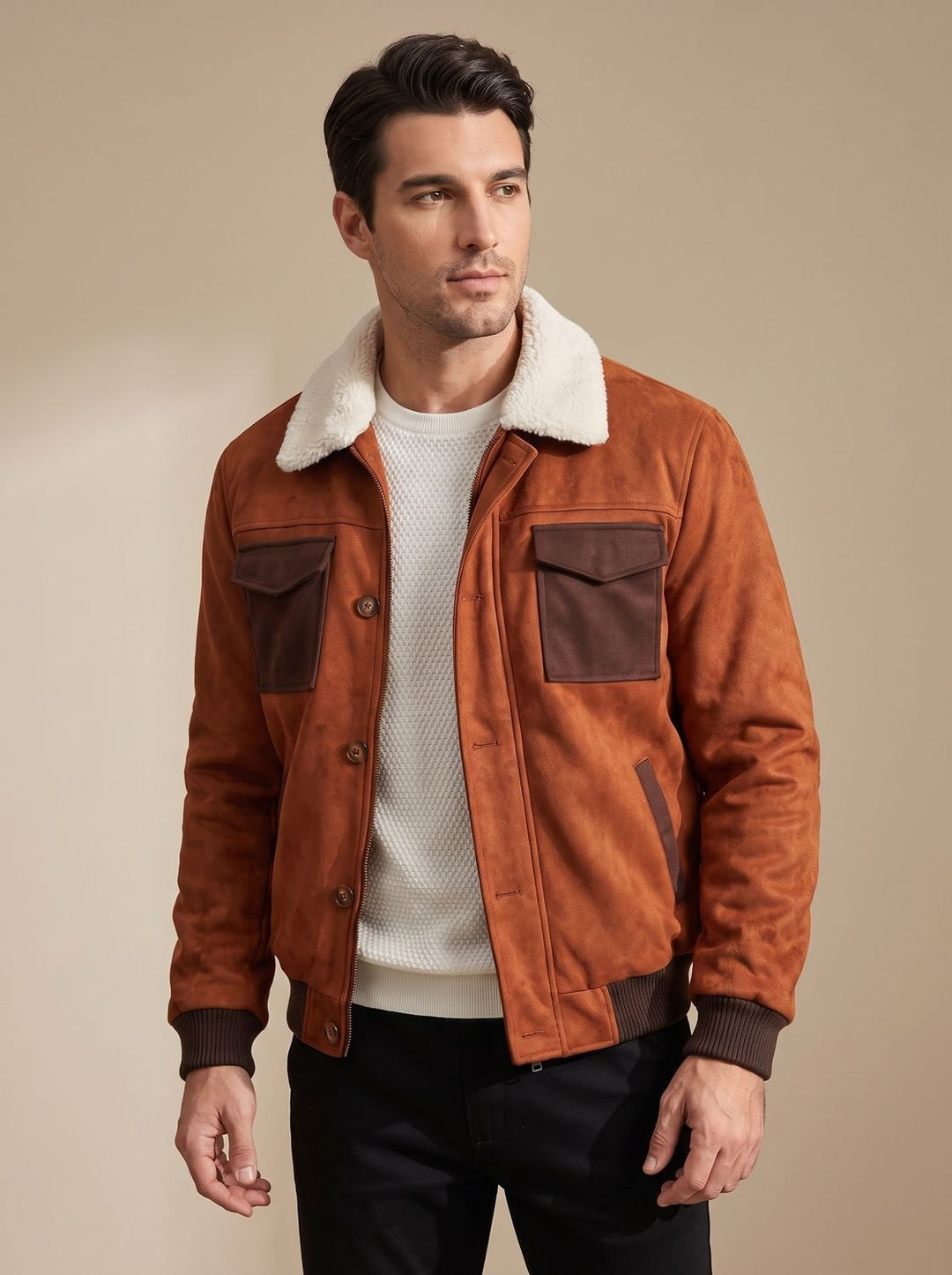 Men's Fall Jacket Vintage Suede Bomber