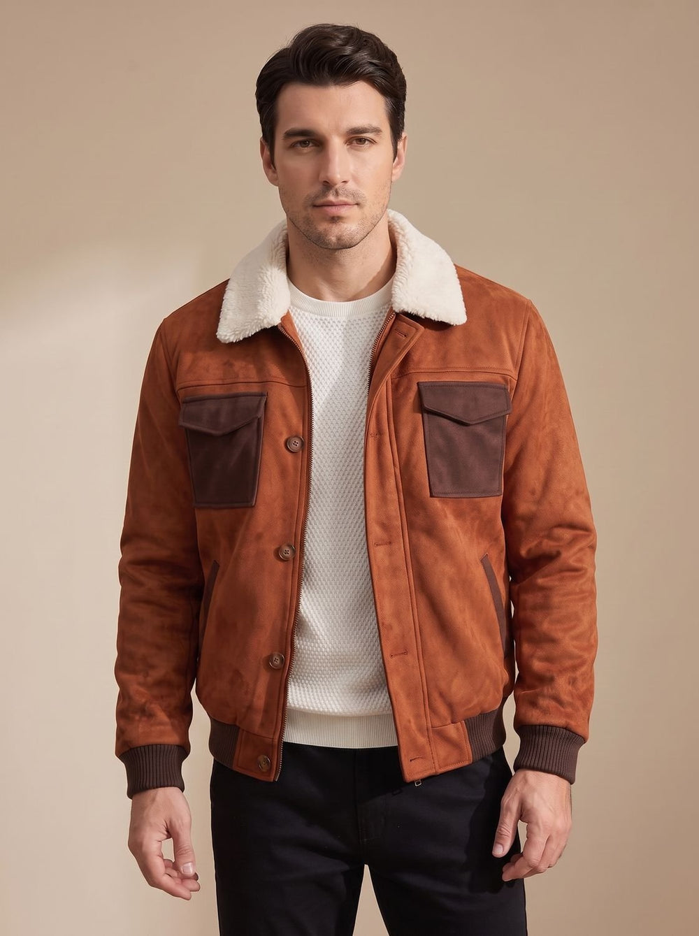 Men's Fall Jacket Vintage Suede Bomber (2)