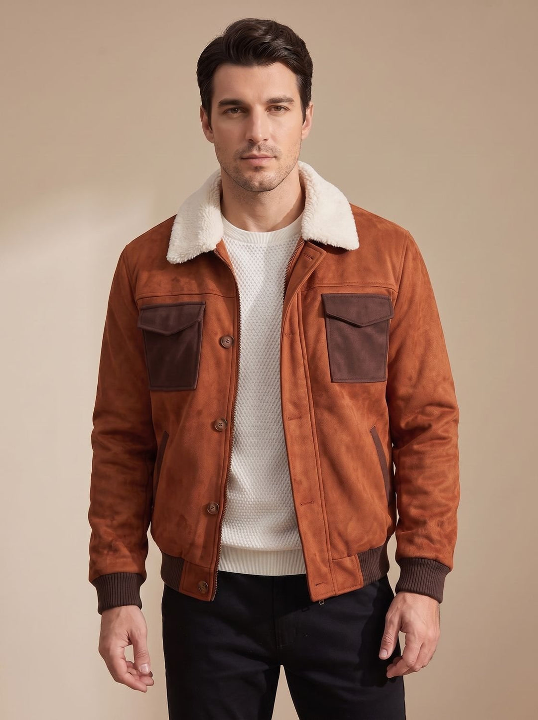 Men's Fall Jacket Vintage Suede Bomber (2)