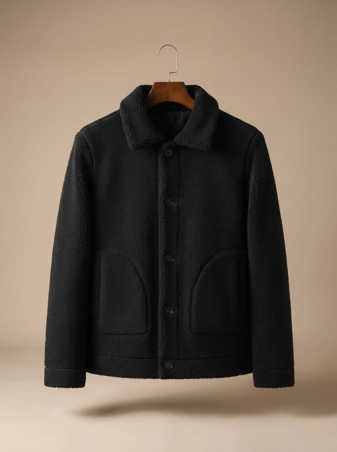 Men's Fall Jacket with Plush Teddy Fleece in Black