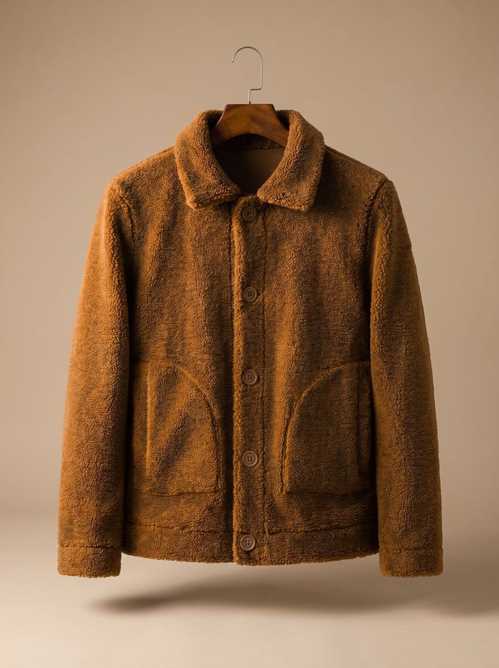 Men's Fall Jacket with Plush Teddy Fleece in Brown