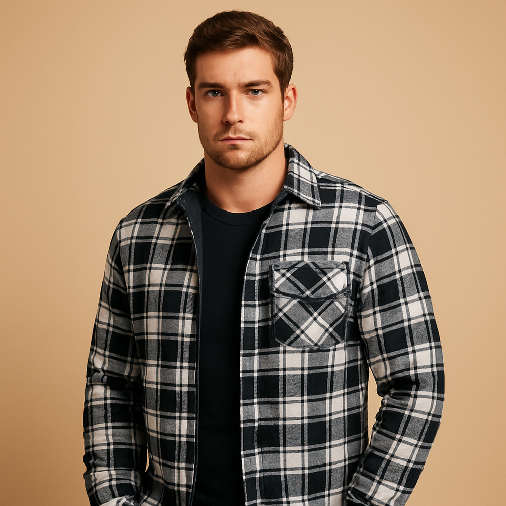 Men's Fall Jacket with Warm Lined Hood in Black