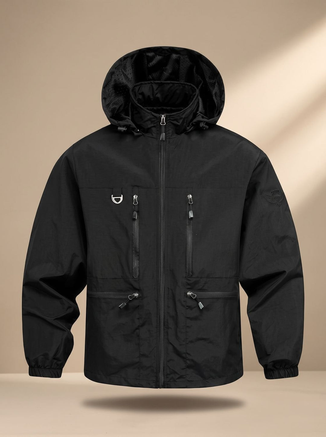 Men's Fall Jacket with Waterproof Hooded Design in Black