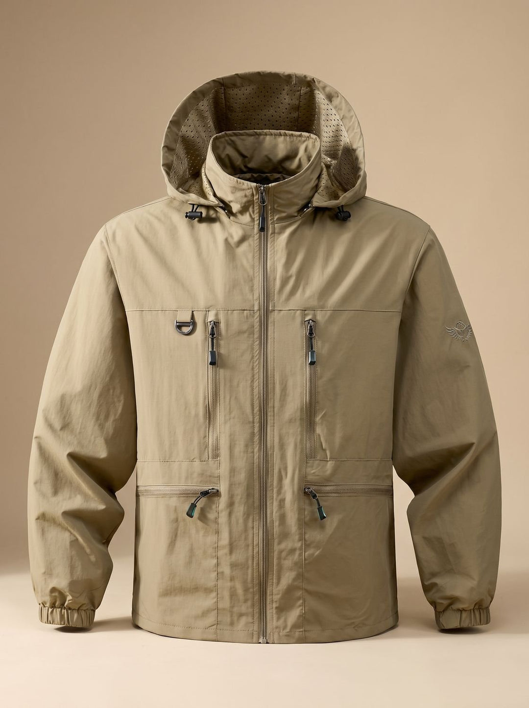 Men's Fall Jacket with Waterproof Hooded Design in Khaki