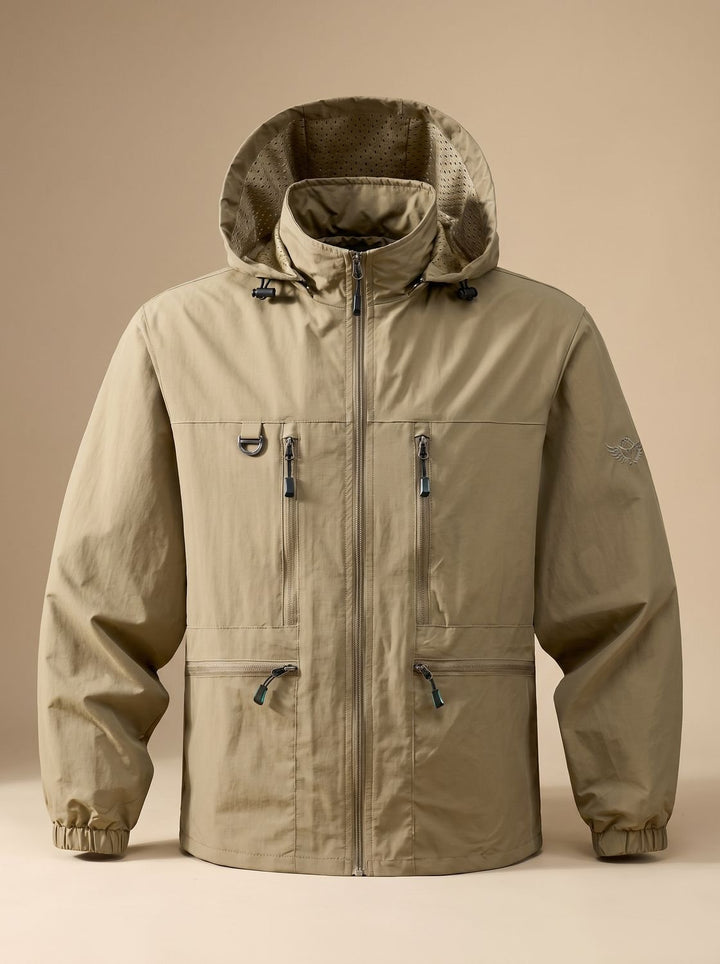 Men's Fall Jacket with Waterproof Hooded Design in Khaki