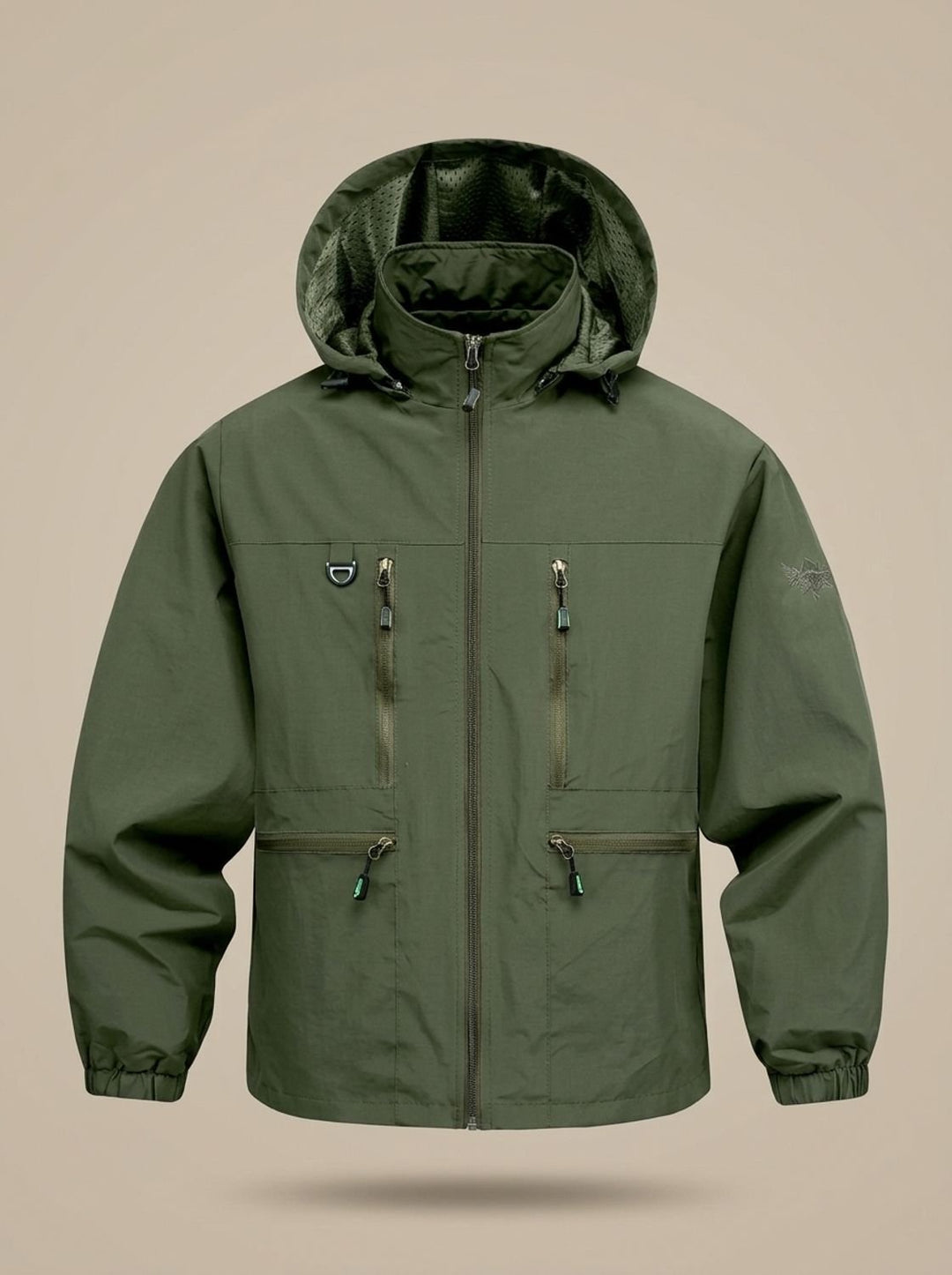 Men's Fall Jacket with Waterproof Hooded Design in Military Green