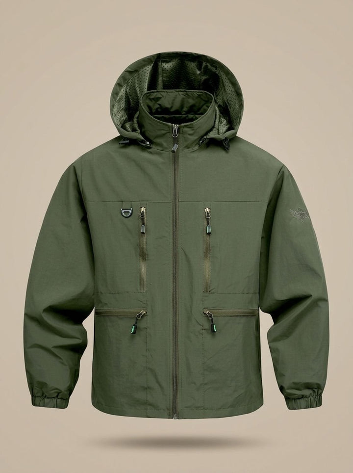 Men's Fall Jacket with Waterproof Hooded Design in Military Green