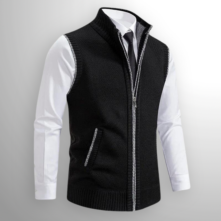 Men's Full-Zip Pullover Vest for Layering in Black