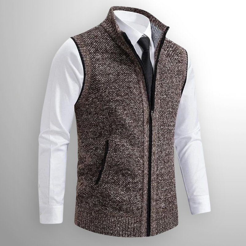 Men's Full-Zip Pullover Vest for Layering in Brown