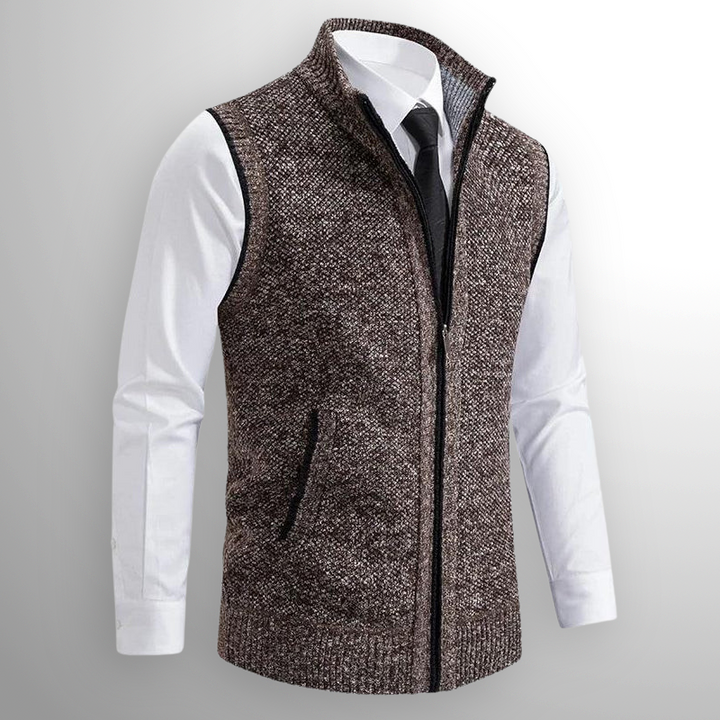 Men's Full-Zip Pullover Vest for Layering in Brown