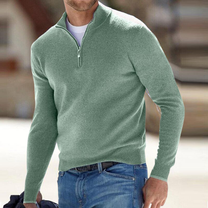 Men's Half-Zip Knit Sweater for Fall Comfort in Green